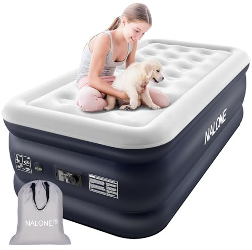 NALONE Matelas Gonflable 1 Personne,Matelas Gonflable de Luxe de 46 cm, Lit Gonflable Simple avec Pompe Électrique,Durable et Solide,pour la Maison,Déménagements et invité,194x100x46CM