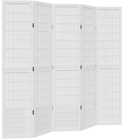 vidaXL Rumsavdelare 5 paneler vit massivt kejsarträ, skiljevägg, hopfällbar skiljevägg, skärmvägg, hopfällbar rumsavdelare, skiljeväggar, skärmväggar