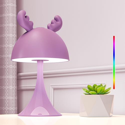 FemKey Lámpara de Mesita de Noche LED, Lampara de Noche Táctil RGB Cambio de Color, Luz Nocturna para Niños Adultos Recargable Type-C con 7 Modos y Brillo Ajustable, Púrpura Alce