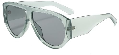 LJCZKA Retro överdimensionerade solglasögon för dam herr pilot tjock ram vintage oval kuvert skyddsglasögon UV400, Ljus grön grå
