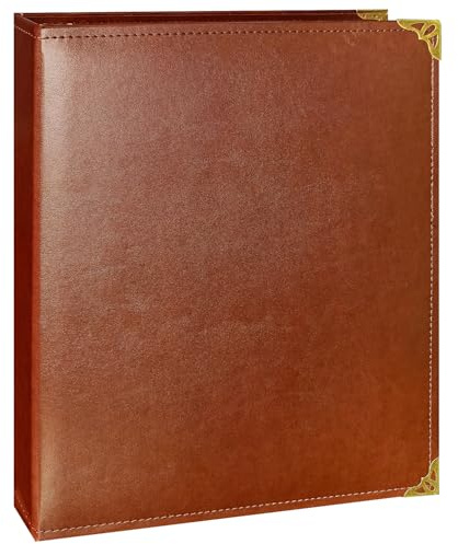 Beautyus Vintage Leather 3 Ring Binder, 1 Inch D Ring, Holds 8.5 x 11 Paper Letter Size, Brass Corner Protectors, Faux Leather Cover, Professional Office & School Binder (1 Pack, Coffee, 1 Inch)