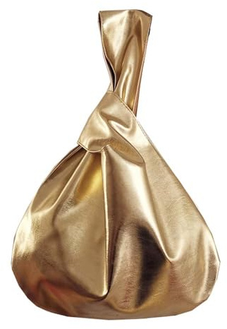 FANCYPUMPKIN Borsa da polso in stile giapponese, borsa scintillante, piccola borsa tote, marsupio portatile con nodo per donna, dorata