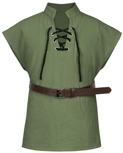 AYBUY Costume Medievale da Ragazzo per Bambini, Tunica Medievale Bambino con Lacci, Vestito Carnevale Bambino per Cosplay,Halloween,Rinascimentale, Verde Militare-120CM