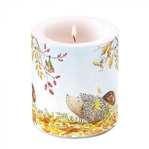 Ambiente Kerze groß, Igel und Rotkehlchen, Brenndauer ca. 45 Stunden