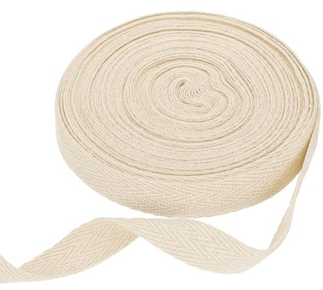 QUARKZMAN Nastro in Tela di Cotone Spigato 15mm x 10 Metri Nastro A Spina di Pesce Nastro A Bordo Obliquo per Fai da Te Cucito Confezione Regalo Beige