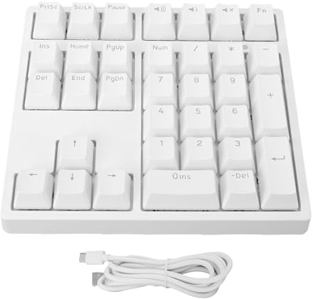 Zunate Mekanisk Numerisk Tangentbord, 34 Nycklar USB C Trådbunden Numerisk Tangentbord, RGB-bakgrundsbelyst, blå Switchar, Externt Numeriskt för Bärbar Stationär PC, för (Vit)