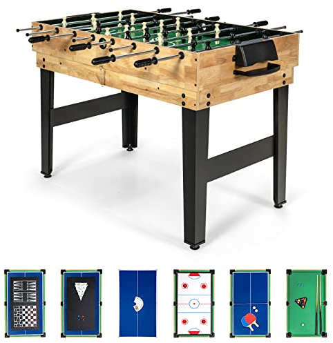 GOPLUS 10-in-1 Multifunktionstisch, Multi Spieltisch mit Tischfußball, Hockey, Tischtennis, Billard, Shuffleboard, Bowling & 4 Brettspielen, Kombi-Spieltisch-Set für Kinder & Erwachsene