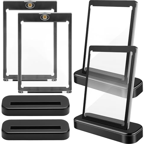 WJMY 4 pezzi Porta Carte Magnetico 35PT Toploader Card Saver in acrilico nero Custodie trasparenti per carte collezionabili con supporto espositivo