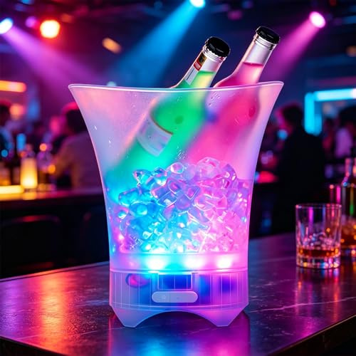Umllpet Secchiello per ghiaccio a LED con musica, 5 l, multicolore, secchiello per spumante, secchiello per ghiaccio con diverse sfumature di colore, colore regolabile, connettività Bluetooth per