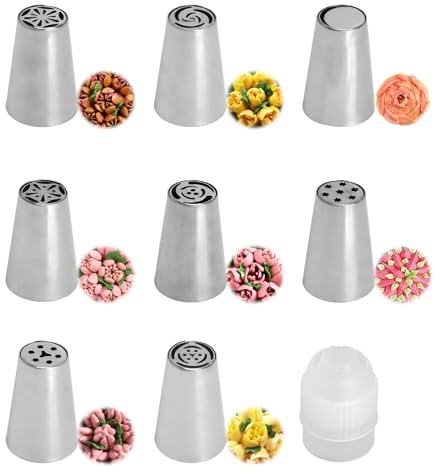 LOLANIUT Set 9 beccucci sac a poche, beccucci sac a poche grandi in acciaio inox, punte sac a poche professionali, bocchette sac a poche per decorazione torte, cupcake e dolci