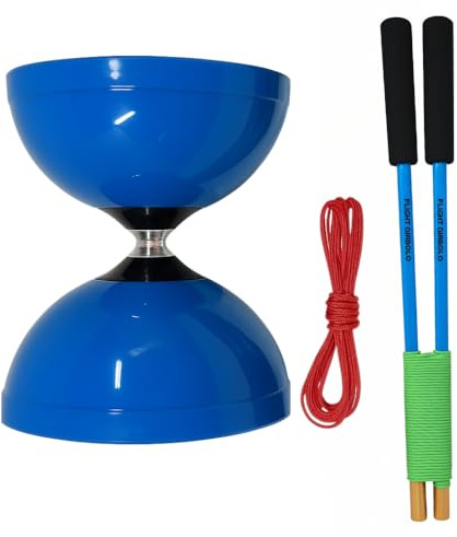 Flight Pro Diabolo Chinese Yoyo Skill Toy Triple Bearing Toy, with Carbon Fiber Sticks, Extra String & Net Bag - Medium Size 5” Blue