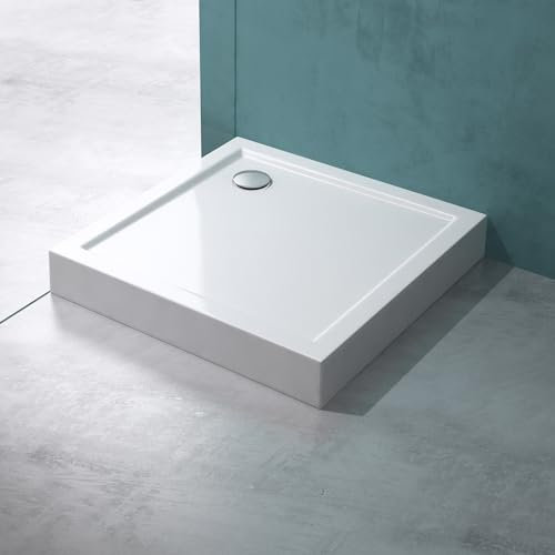 Mai & Mai Plato de ducha Faro1h, con válvula de desagüe AL01,en blanco acrílico 90x90x14cm, forma: cuadrado