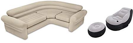 Intex Inflatable Corner Living Room Neutral Sectional Sofa & Lounge Chair Set