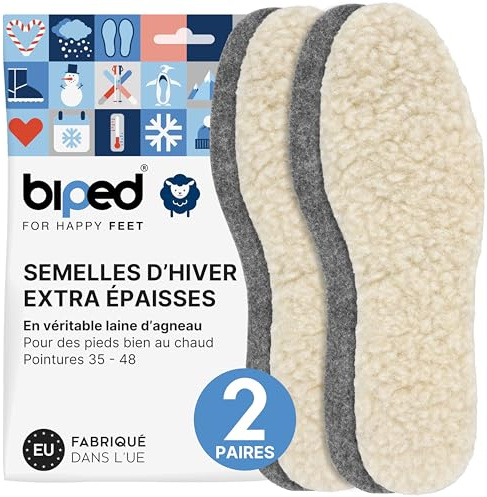 biped 2 pares de plantillas de lana hechas de lana de cordero y fieltro - Plantillas de invierno extra gruesas y calientes para zapatos de hombre y mujer z1004(41)