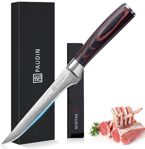 PAUDIN Boning Knife 6 Inch, Super Sharp Fillet Knife, German High Carbon Stainless Steel Deboning Knives, Professional Boning Knives for Meat Poultry Chicken, Pakkawood Handle with Gift Box