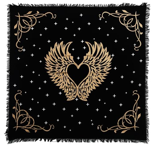 Indiska avsändare altartyg med änglavingar – häxverksalter tarotspridningstopp – Wiccan Square spirituell 36 av 36 helig duk (änglavingar guld silver)