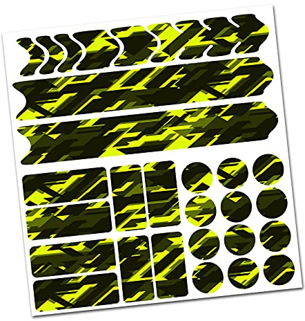 AlphaShield Cykelramsskydd för MTB och BMX, Lackskyddsfilm R159 R161, Kolfiberfilm (13 Future Neon, gul)