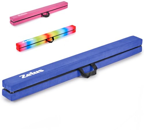 ZELUS Schwebebalken für Zuhause 240 cm Faltender Schwebebalken Kinder Gymnastikbalken Gymnastik Balance Balken aus Eva-Schaum & Holz Beflockungsschicht Balancierbalken für Training, Turnen (Blau)
