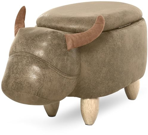 HOMCOM Pouf Contenitore a Forma di Bufalo, Pouf Moderno da Salotto, Sgabello Poggiapiedi, Struttura in Legno, Seduta Imbottita, 62x35x36cm, Marrone