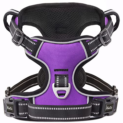 HEELE Harnais Chien, Harnais Chien Anti Traction, Réfléchissant, avec Poignée Rembourrée Contrôl, 2 Anneaux Métal, Harnais pour Petit Moyen et Grand Chien, Violet, S