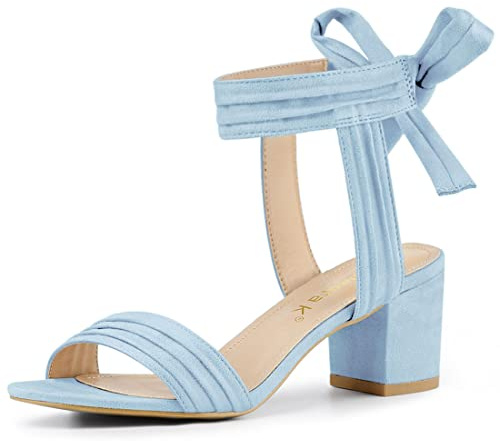 Allegra K Women's Open Toe Ankle Tie Back Block Heels Sandals