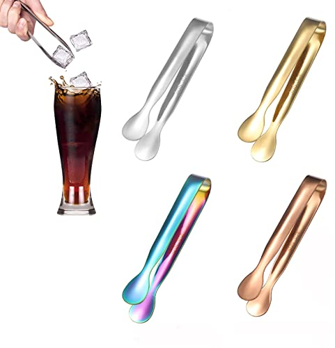 SHULLIN Lot de 4 pinces à sucre en acier inoxydable de 11 cm - Pour bonbons, salade, bonbons, salade, dorées - Pour mariage, fête, bar, buffet, barbecue (argent, or, rose, arc-en-ciel)