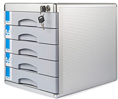 TUKA-i-AKUT Metall Schubladenbox Abschließbar 5 Fächer A4, mit Beschriftungsfeldern, Dokumenten Aufbewahrung Ablagebox Aluminiumlegierung, Robust u Stabil Ordnungsbox Dokumentenbox, TKD8601-5F