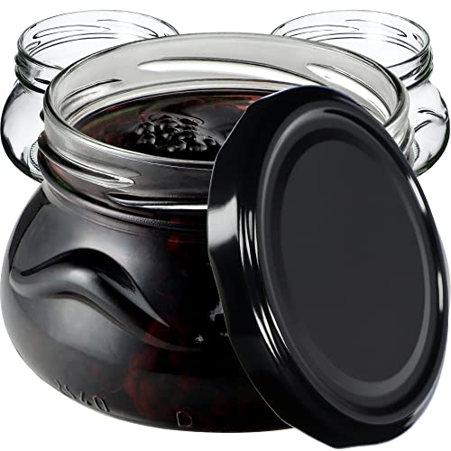 KADAX Lot de 100 pots à confiture 300 ml avec couvercle à visser Ø82 mm, Mini pots pour miel et épices, bocaux à confiture avec couvercle, bocaux étanches à offrir