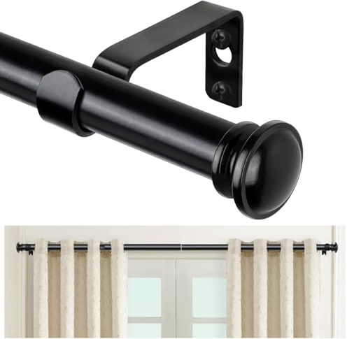 TONIAL Curtain Rod 32 to 58 Inch(2.6-4.8ft), Telescoping Splicing 3/4 Drapery Rods for Windows 20 to 53 Inch(1.7-4.4ft), Decorative Single Rod with Small Cap Finial, Black