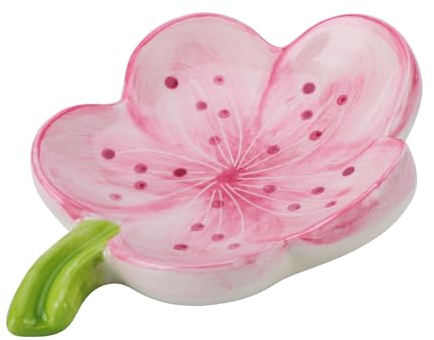 HuaLiSiJi Ceramic Soap Dish with Flowers Ceramic Soap Dish Leaf with Drainage for All Common Sizes Solid Soaps (Pink)
