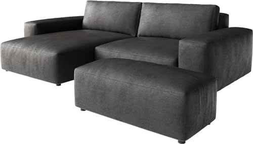 DeLife Canapé d'angle Lanzo XL Imitation Cuir Vintage Anthracite 270x180 cm