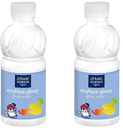 Lefranc & Bourgeois 807540 Glossy Kinder - Acrylfarbe, gebrauchsfertige flüssige Acrylfarbe, glänzend und wasserfest, Ideal auf Papier, Karton, Holz, Gips, Metall, 250ml Flasche - Weiß, Packung mit 2