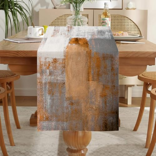 LOZULO Tischläufer Modern Orange Läufer Tisch Boho Leinen Tischläufer Abwaschbar Landhausstil Table Runner Party Tischdeko Outdoor Wetterfest Tischläufer 40x140 für Couchtisch