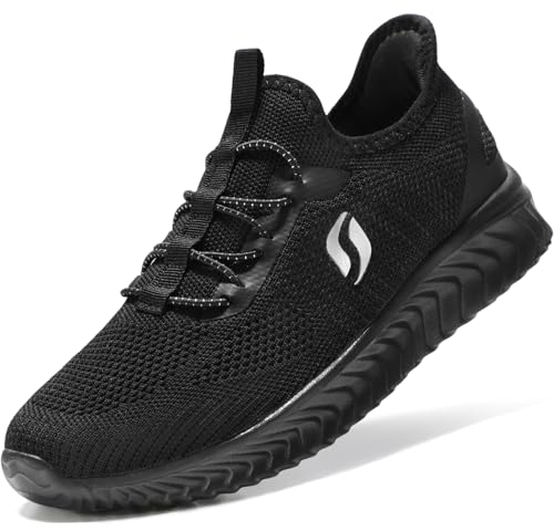STQ Damen Sneakers Komfort Slip on Turnschuhe Orthopädische Wanderschuhe Leichte Atmungsaktiv Freizeitschuhe Ganz Schwarz 40 EU/ 8.5 US