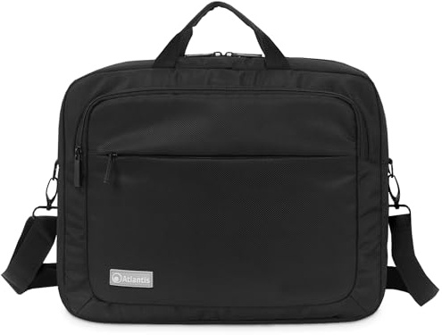 Atlantis Borsa notebook 15.6 pollici a tracolla modello KL12, imbottitura interna, vano porta documenti, tasca esterna per accessori, fascia per aggancio Trolley Cinghia a tracolla, colore nero.