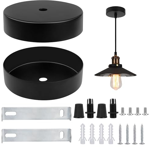 Auvent de Plafond Noir Rosace Plafond en Métal 100x25mm Cache Fil pour Salon, Couloir, Lustre de Cuisine 2 Pièces