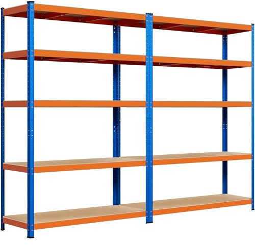 Yaheetech Set de 2pcs de Estantería Metálica de Almacenaje Industrial 180x120x45cm Carga de 875 kg Estante de Almacenamiento para Garaje Taller Naranja y Azul