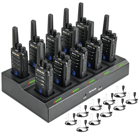 Retevis RT668H Walkie Talkie Active View-skärm, med 10-Vägs Laddare, Laddningsbar Walkie-Talkie VOX, USB-C, PMR446 Professionell Tvåvägsradio med Hörlurar för Hotell, Säkerhet (Svart, 10 st)