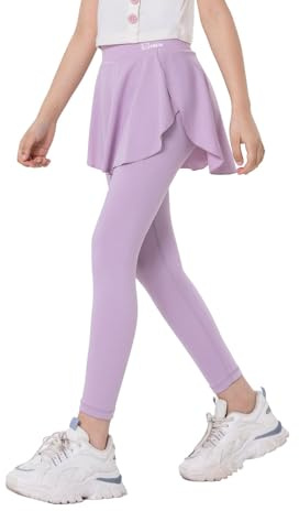 Hotfiary Leggings de Yoga Para Niñas con Faldas Fluidas, Pantalones Elásticos de Cintura Alta con Faldas, Pantalones de Tenis Para Entrenar para Niñas Adolescentes, Leggings Deportivos Casuales Largos