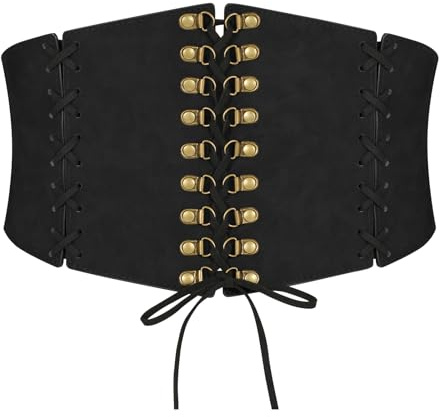 WERFORU Korsettbälte för kvinnor vintage elastiskt midjebälte snörning korsettbälte för klänningar halloween kostym, A-svart, Passend für Taillengröße 65-74cm