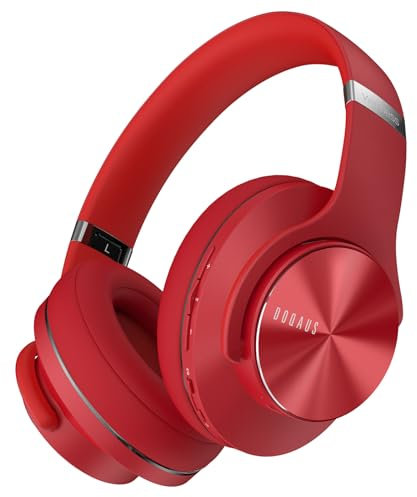 DOQAUS Kopfhörer Kabellos Bluetooth Over-Ear 90 Stunden,Bluetooth Kopfhörer Over Ear,Headphones Wireless mit 3 Musikmodi,Eingebautes Mikrofon,tiefrot