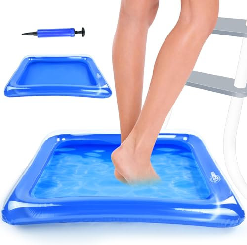 Bain de Pieds Gonflable, 60 x 45 CM Pediluve Gonflable, Bassin Pédiluve pour Piscine PVC Bleu, avec Pompe, pour Échelle D'Entrée de Piscine, Spa, Accessoires pour Hors Sol
