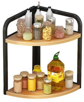 Piano di lavoro da cucina, scaffale angolare per spezie, accessori da cucina, portaspezie in legno, triangolare, in ferro, angolo Nathroom (2 piani (M))