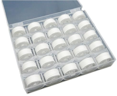 Gorrbinfen 25Pcs Sewing Machine Bobbin Threads with Storage Case Box, Pre-Wound Bobbins Set for Brother/Babylock/Janome/Elna/Kenmore/Babylock/Singer Sewing Machine (White)