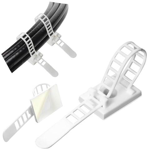 GPtzlei 25 Pack Sujeta Cables Ajustable, Organizador de Cables Autoadhesivo y con Tornillo, Grapas para Gestion de Cables en Escritorio, Pared, Hogar y Oficina,Blanco