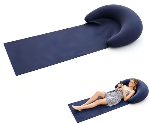 Tapis de plage gonflable, fauteuil de salon, 160 x 70 cm, tapis de plage avec coussin gonflable, portable, pour bain de soleil, chaise longue de plage gonflable avec dossier pour camping, plage (bleu