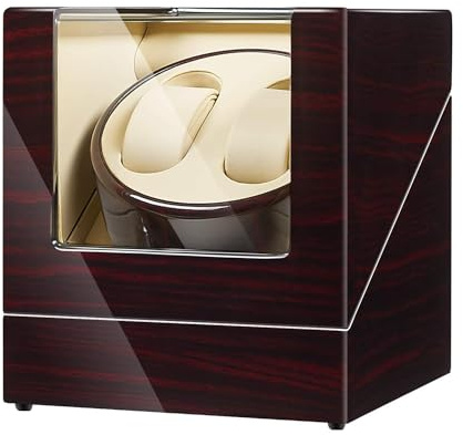 JQUEEN Double Watch Winder Box for Automatic Watches – Quiet Japanese Motor, Luxury Brown Wooden Self Winding Case, Gift for Men