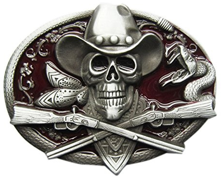 JEAN'S FRIEND New Western Rodeo Skull Cowboy Red Enamel Oval Vintage Belt Buckle Fibbia per cintura
