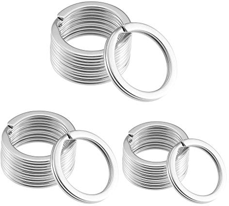 Gimars Edelstahl Schlüsselring, 30 stück Ø 20mm, 25mm, 30mm, Runde Flache Schlüsselanhänger Split Ring für Hausschlüsseln, Autoschlüsseln, DIY (Silver)