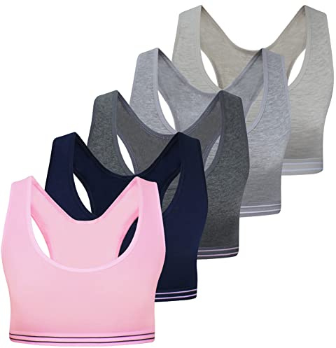 LOREZA ® 5 flickor bustier bomull X-rygg bh sport bh axelbandstopp bh barn underkläder